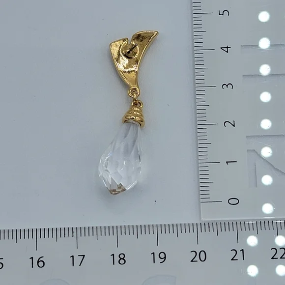 Vintage Gold Tone Earrings Crystal Teardrop #2271 - Picture 2 of 10